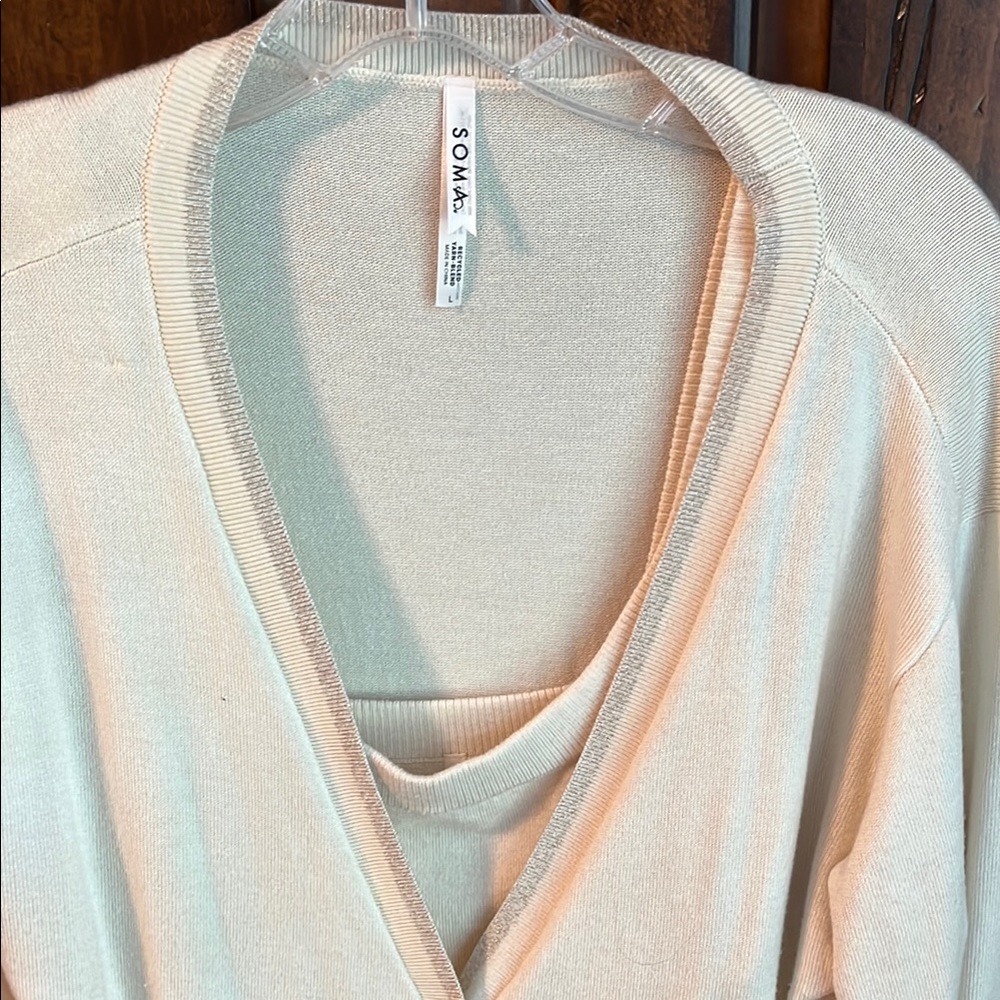 Soma Cream V-Neck Sweater with Ribbed Detailing